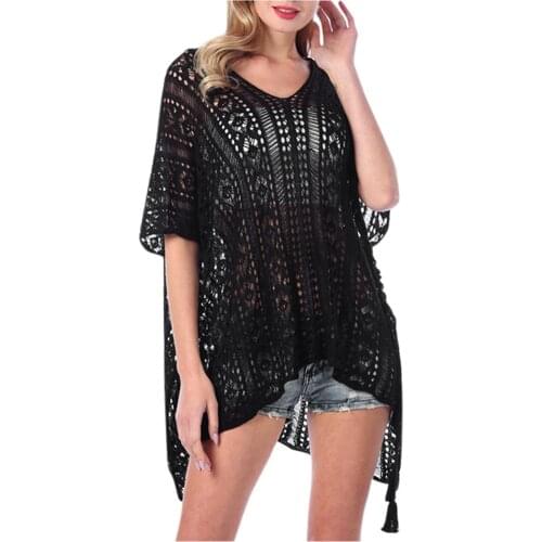 Hollow Out Crochet Swimsuit Cover ups Shirt for Women Bikini Smock Swimwear Kaftans Swimsuit Cover Up Beach Cardigan Tops