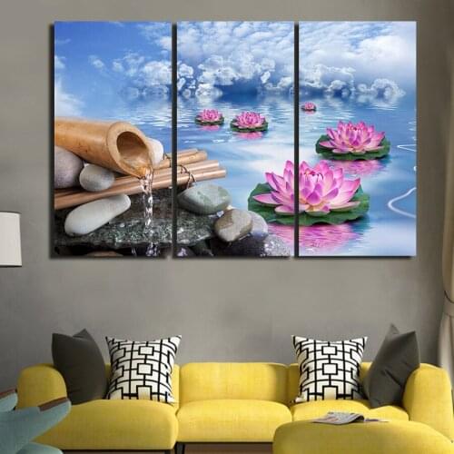 Lotus flower large diamond painting 5D diy full square round diamond embroidery mosaic needlework triptych home decor AA2245