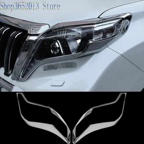 For Toyota Land Cruiser Prado FJ150 2014-2017 ABS Chrome Front Light Cover Headlight Lamp Trim Decor frame Car Styling