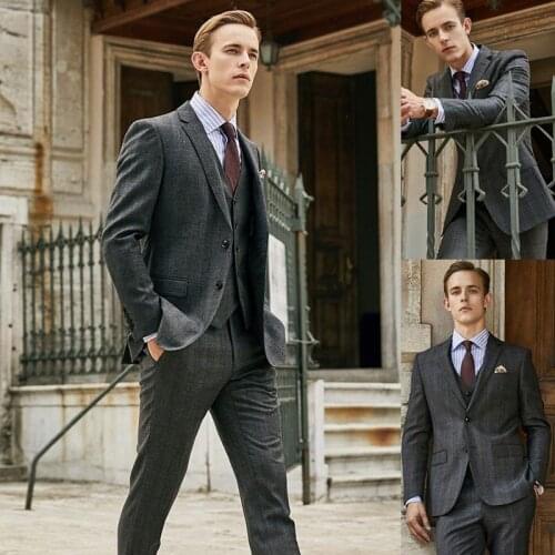 Boutique Mens Plaid Slim Business Formal Wear Casual Suit Office Work Party Prom Wedding Groom
