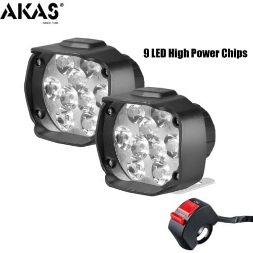 AKAS Motorcycle Headlight 9 LED 15W DC12V Super Bright Fog Bulb White Work Light 1500LM 6500K White Driving Spot Lights