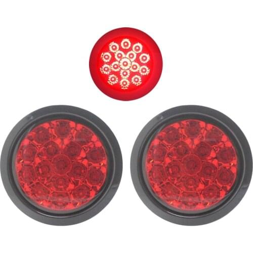 FEEDOPAL 2PCS 4-Inch Red Round 16LED Highlight Brake Light 12V Waterproof Car Turn Signal Light For Truck Trailer