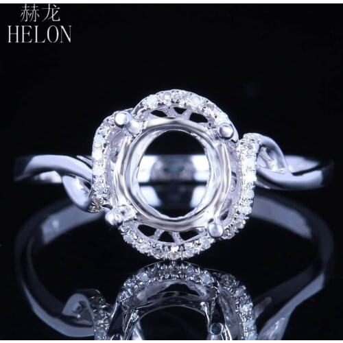 HELON Round Cut 6.5mm Solid 10K White Gold Natural Diamonds Semi Mount Engagement Ring Women Wedding Fine Jewelry Diamond Ring