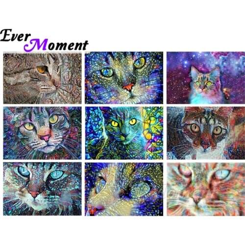Ever Moment Diamond Painting Set Colorful Cat Picture Rhinestones Diamond Mosaic 5D DIY Full Square Needlework Kit ASF2296