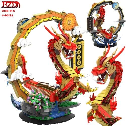 BZDA Miniaturas Dragon Boat Architecture Building Blocks Chinese Traditional Festival MOC ideas Dragon Ship Model Toys kids Toys