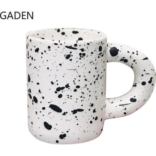 Creative 280ml Ceramic Mug Home Coffee Cup Black and White Ink Dot Water Cup Living Room Tea Table Decoration Tea Set Supplies