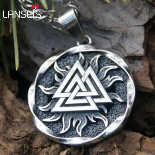 Lanseis10pcs The Valknut Viking Pendant Viking Necklace Scandinavian Norse Viking Jewelry Norway men necklace
