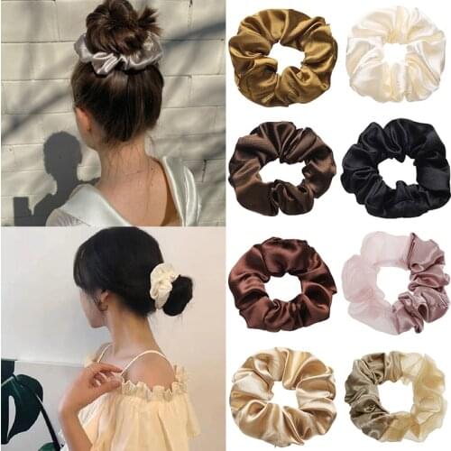 Fashion Women Satin Silk Hair Tie Elastic Hair Scrunchies For Lady Solid Ponytail Holder Hair Rope Rings New Hair Accessories