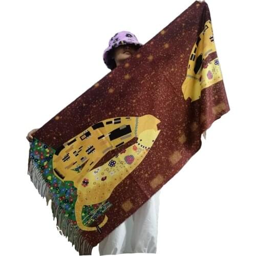 Soft Cashmere Scarf Women Designer Cat Lovers Pattern Pashmina Shawl Luxury Brand Cape Poncho Winter Blanket With Tassels 195cm