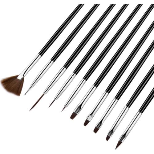 10Pcs Nail Art Brush Set Acrylic Gel Poilsh Liner Painting Pen Drawing Flower Nail Brushes Dotting Design Manicure Tools Kit