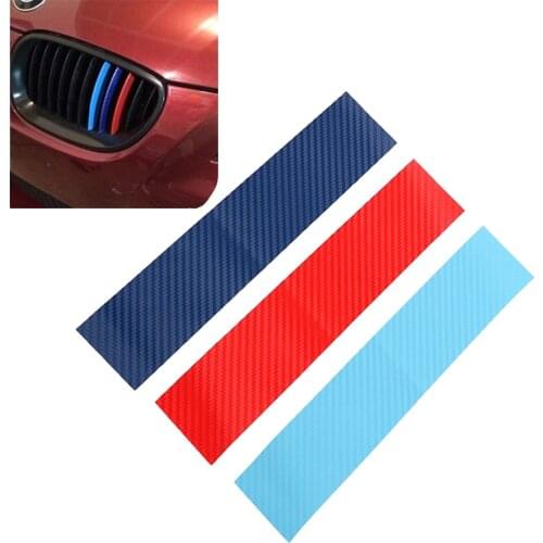 LEEPEE 3pcs/set Car Stickers and Decals Carbon Fiber Front Grill Stripes Decals For BMW M3 M5 M6 E46 E39 E60 E90 Car-styling