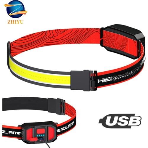 ZHIYU Strong Light Led Headlamp COB Light with Built-in Battery LED USB Rechargeable Head Torch Camping Cycling Night Running