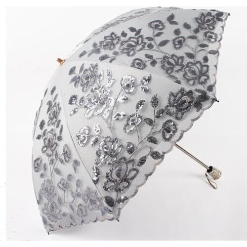 2020 New Lace Umbrella Vinyl Sun Umbrella Embroidered Lace Umbrella Sun Umbrella Two Fold Double Layer UV Protection Umbrella