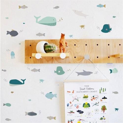 New Ocean Fish Wall Stickers Self-adhesive Childrens Room Wall Decoration Stickers Cartoon Whale Graffiti Stickers