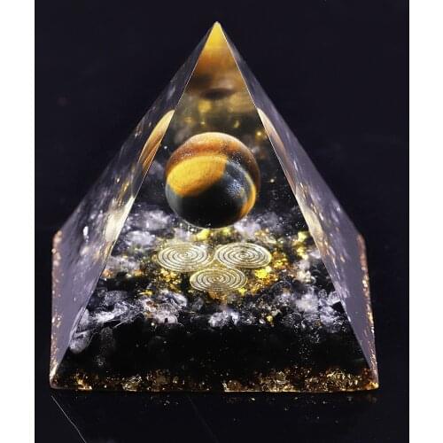 Orgonite Pyramid Chakras Tiger Eye Orgon Energy Crystals Obsidian Original Home Office Decor Resin Reiki Gift Decoration