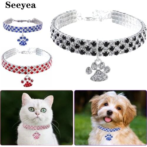 Pet Cat Collar Pet Shining Crystal Elastic Diamond Inlaid Cats Necklace Footprints Jewelry Accessories Collar Kitten Dog Collar