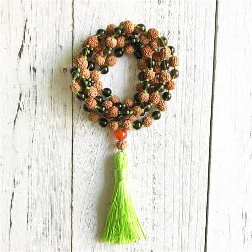 Rudraksha & Smoky Quartzs Necklace 108 Mala Beads Necklace Tassel Necklaces Prayer Jewelry Meditation Necklaces