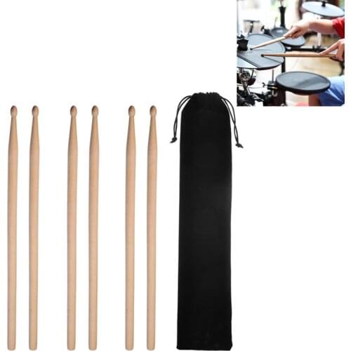 Classic Maple Wood Drumsticks Student Drum Sticks Musical Instrument with Carrying Bag