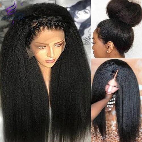 Kinky Straight 13*4 Lace Front Human Hair Wigs Pre Plucked with Baby Hair 150% Density Italian Remy Hair Lace Wigs Modern Show