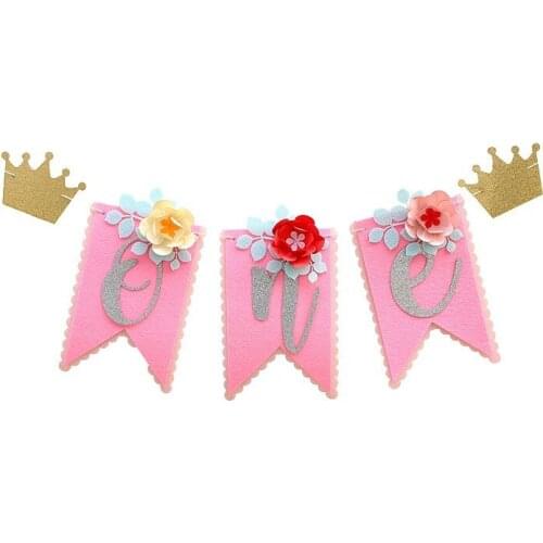 First Birthday Party Banner One Year Old Baby Chair Pull Flower Dining Chair Decor Happy Birthday Decoration Supplies EA02