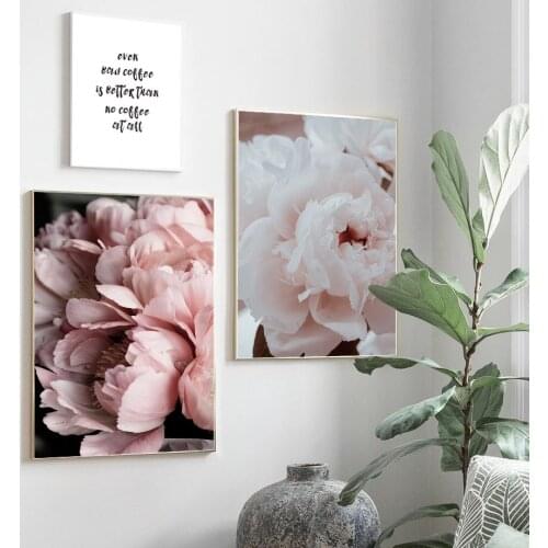 Pink Peony Flower Poster Nordic Style Fashion Quotes Wall Art Print Canvas Painting Modern Picture Girl Room Home Decoration