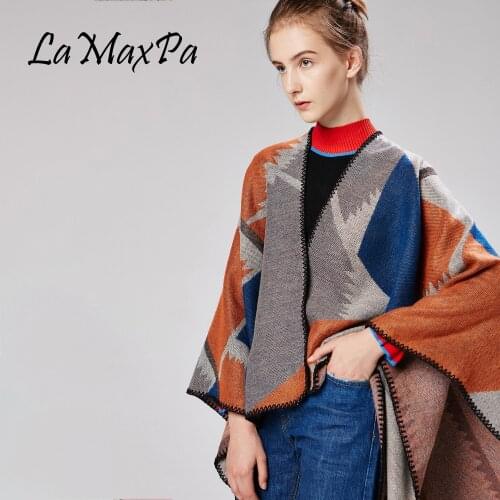 LaMaxPa New Fashion British Style Women Plaid Poncho Warm Vintage Cloak Winter Blanket Coat Shawls and Warps Female For Dress