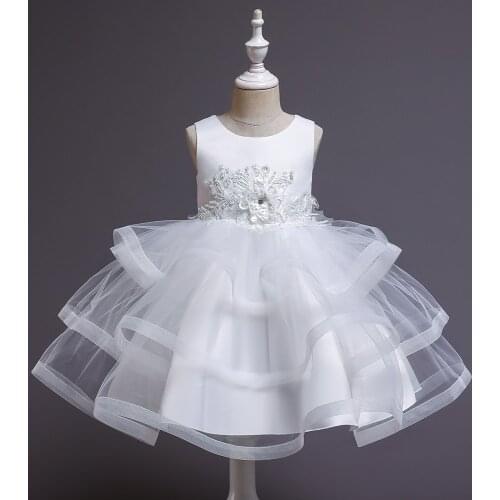 Summer Sequins Evening Party Dress Girl Tutu Flower Appliques Princess Dress Kids Dress For Girl Wedding Dress Children Costume