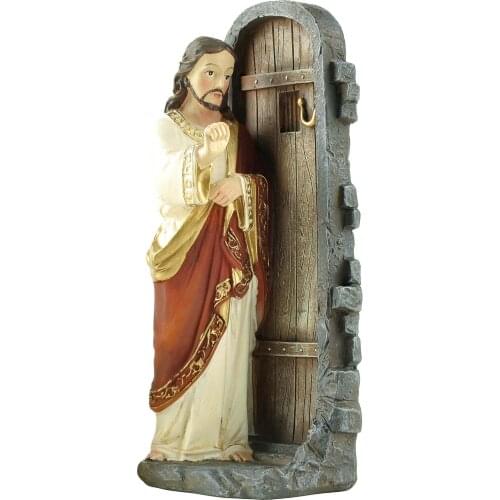 Dropshipping Religious Gifts Christmas Decorations Painted Resin Christ Jesus Knocking at the Door Figure