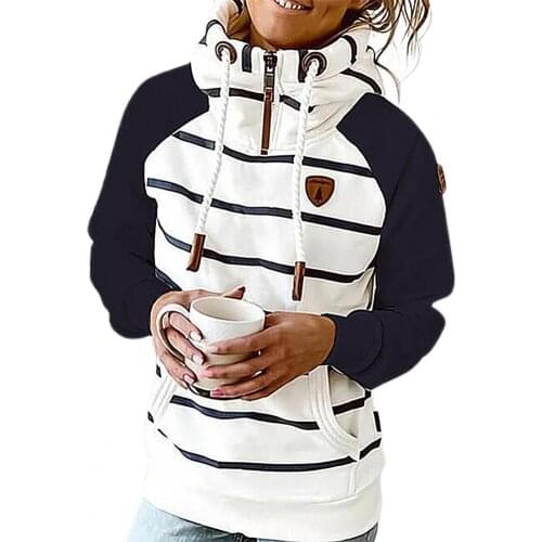 Pullover Stripe Chic Cotton Blend Ladies Warm Oversize Hoodie for Casual Daily Ladies Warm Oversize Hoodie for Casual Daily