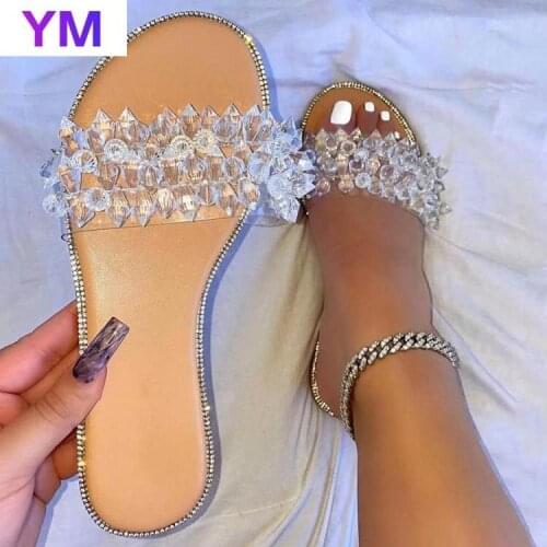 PVC Woman Slippers Fashion Shoes Ladies Summer Flats Crystal 2021 Casual Slides Outdoor Plus Size 35-43 Zapatillas Mujer Casa