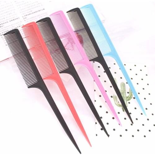 10Pcs Portable Plastic Rat Tail Hair Comb Fine-Tooth Long Handle Brush Solid Color Cosmetic Hairdresser Styling Tools Combs