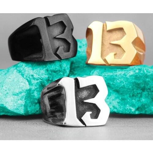 Lucky Number 13 Stainless Steel Mens Rings Punk Hip Hop Unique Simple for Male Boyfriend Biker Jewelry Creativity Gift Wholesale