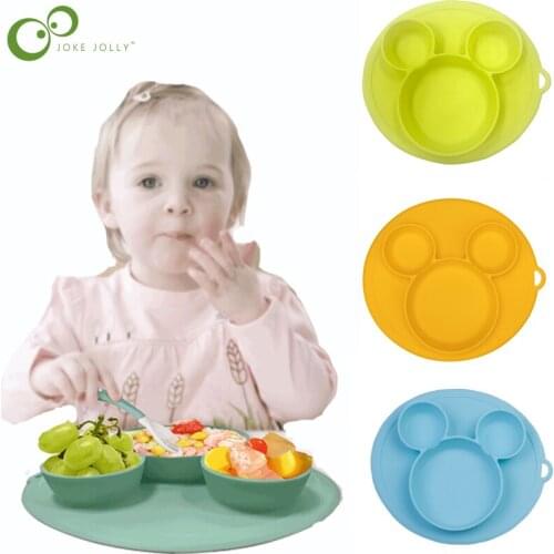 Silicone Baby Dinner Plate Cartoon All-in-One Baby Eating Grid Plate Childrens Training Tableware WYW