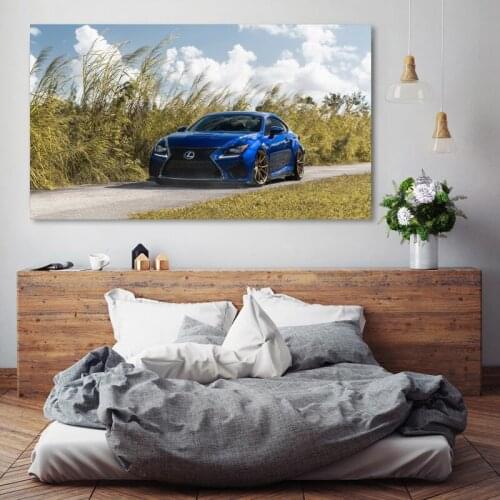 Sport Car Lexus RC F Coupe Blue Metallic Vehicle Bushes Wallpaper Posters Wall Art Prints Canvas Paintings for Living Room Decor