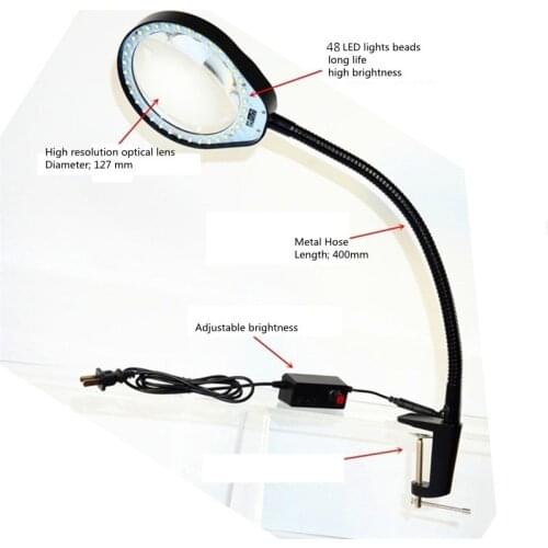 Magnifying Glass Lamp 2 in 1 Lighted Magnifier Lamp 5X 8X 10X Optional Adjustable LED Light Hands-free Loupe Flexible Arm