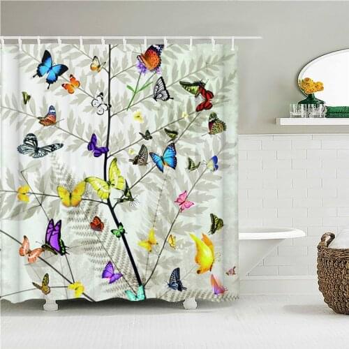 Colourful flowers and beautiful butterflies Shower Curtains Waterproof Polyester Fabric Bathroom Curtains For Home Decor