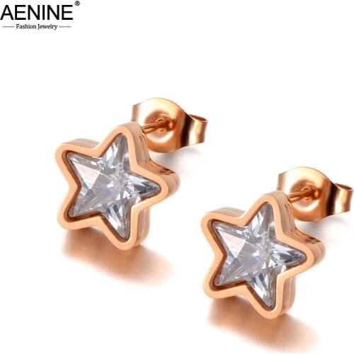 AENINE Sparkling 316L Stainless Steel Cubic Zirconia Stone Star Wedding Earrings For Women CZ Crystl Earrings Jewelry AE20095