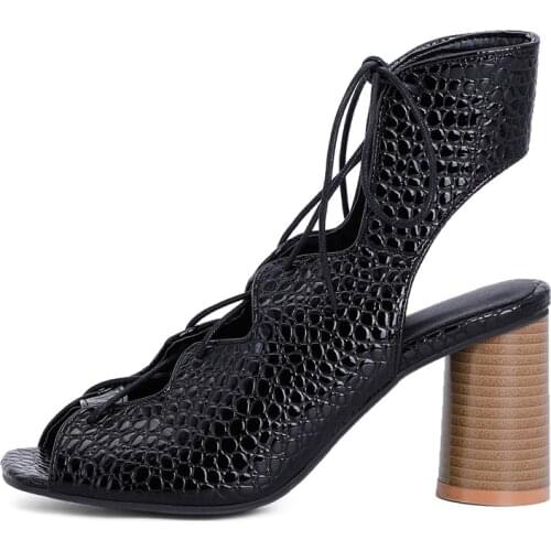 Summer Women Fashion Sexy New Classics Narrow Band Cross Lacing Consice Serpentine Chunky Heels 34-48