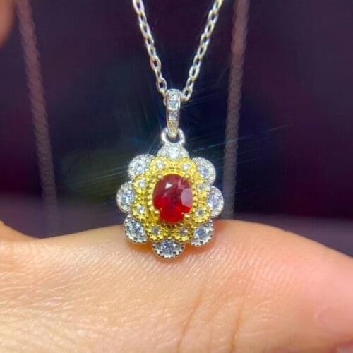 New fashion red ruby necklace real 925 silver women necklace sapphire emerald natural gem girl party gift lucky birthstone