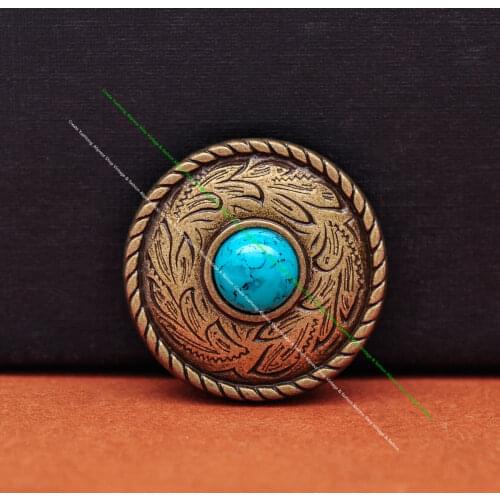 10X Antique Brass Prairie Dust Rope Side Leather craft Case Horse Saddle Tack Lake Turquoise Metal Belt Concho 1" Screwback