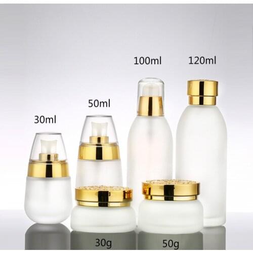 20pcs 120ml 100ml 50ml 30ml Cosmetic Scrub Glass Empty Bottle Container Essence Lotion Press Bottle 30g 50g Cream Jar