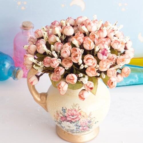 24cm 5Forks 15Heads Artificial Mini Roses Flower Branch Christmas Halloween Wedding Birthday Party Flower Bouquet Home Ornament