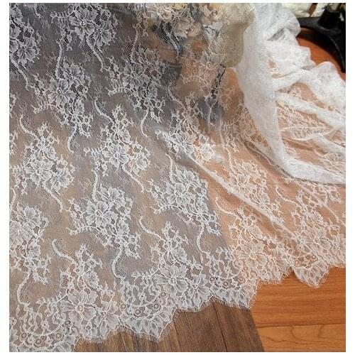 3M/pack Classical Old Design and Nylon Full Dress Eyelash Lace Soft Black / Off White French Bilateral Chantilly Lace Fabric