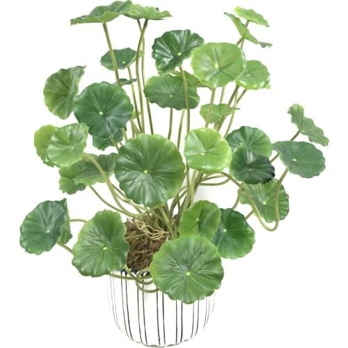 37cm18 Head Green Artificial Small Lotus Leaf Plastic Plant Branch Indoor Bonsai Copper Money Leaf Bunch Home Hotel Vase Decorat