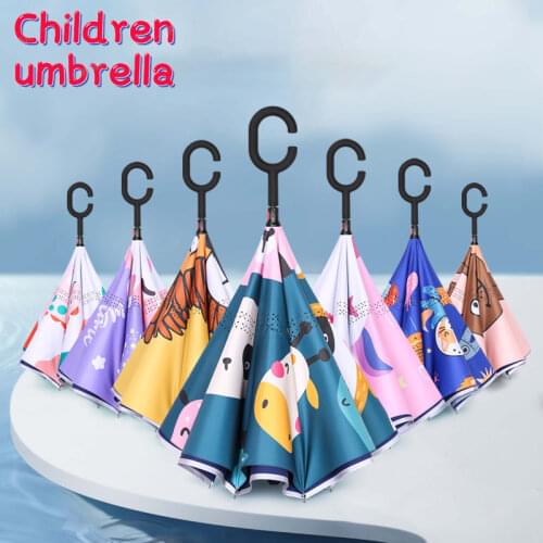 Free Shipping 2021 Children Double Layer Reverse Umbrella Cartoon Animal Sunscreen Long Umbrella for Boys and Girls Handle Free