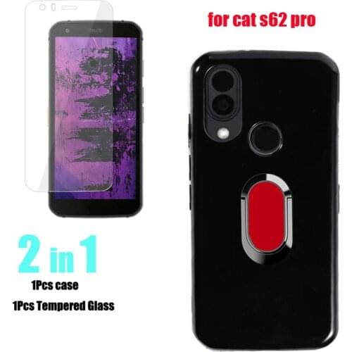 Magnetic Ring Holder Case For CAT S42 S62 Pro Cases Soft Silicone Shockproof Cover Tempered Glass Protection For CAT S62 Pro S42