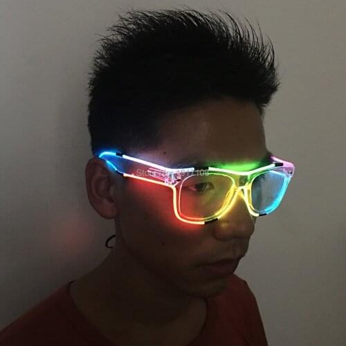 Hot Sale Glowing polychrome EL Wire Glasses Sound Activated LED Glasses Masquerade Halloween Supplies For Wedding Party Decor