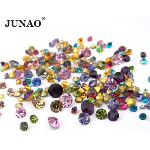 JUNAO 1100pc SS 6 10 16 30 Mix Size Color Glass Nail Rhinestone Set Pointback Crystal Stones Round Strass Diamond Decoration