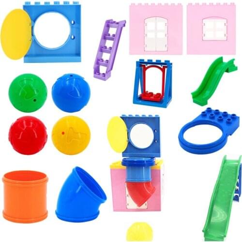 Diy Big Size Building Blocks Accessories Figures Furniture Car Swing Tube Compatible With Duploed Toys For Children Kids Gifts