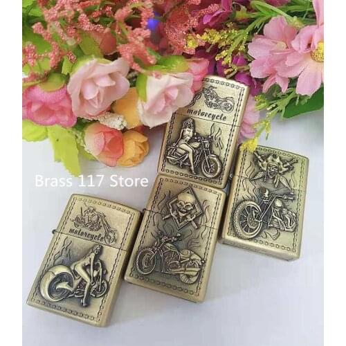 Good quality Motorcycle girl metal embossed Kerosene gasoline petroleum oil cheap Cigarette lighter Hot-selling Man Smoking Gift